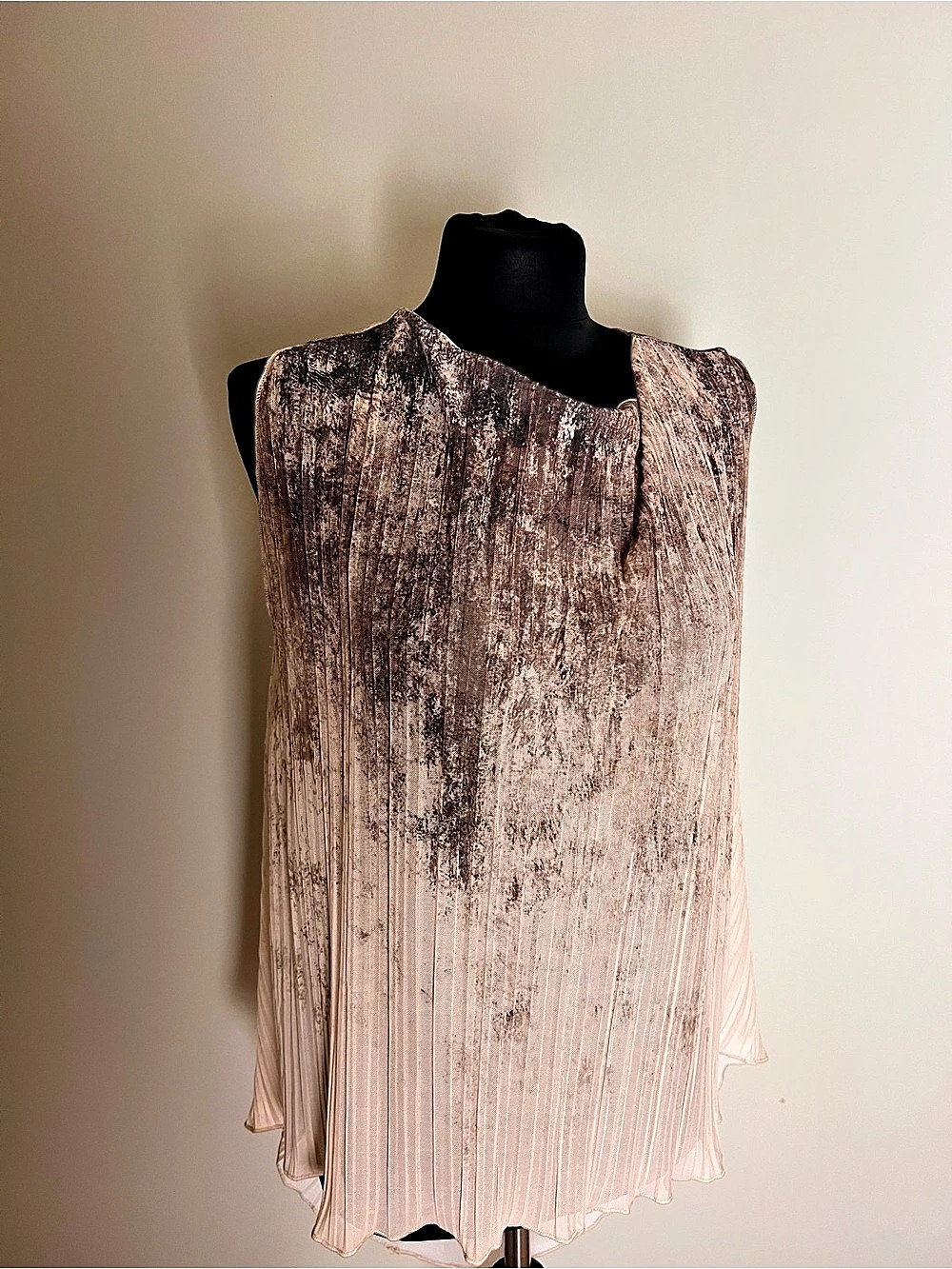 ZARA Pleated Draped Back Tank Top in Brown & Pink Size Medium NWOT